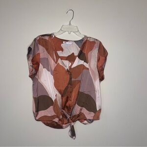 DR2 Women's Abstract Brown and Pink Tie Bottom Blouse